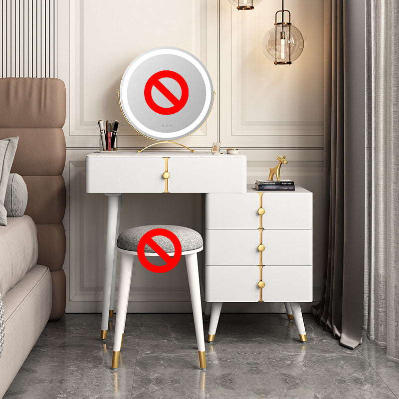 4 Drawers Vanity Set with Stool Glam Stone Top Dressing Table
