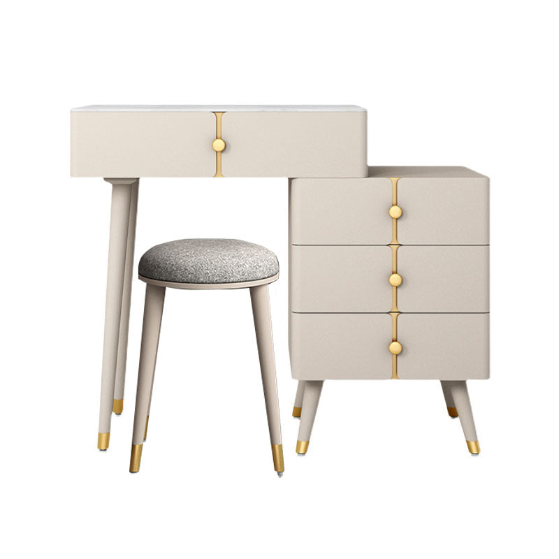 4 Drawers Vanity Set with Stool Glam Stone Top Dressing Table