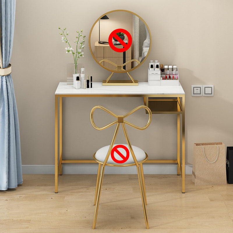 Glam Metal Vanity Makeup Table Set Slate Top Vanity Dressing Table
