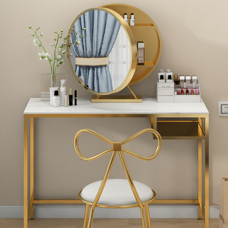 Glam Metal Vanity Makeup Table Set Slate Top Vanity Dressing Table