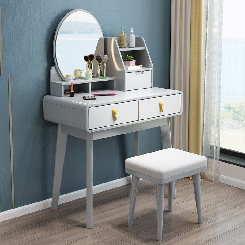 Solid Wood Makeup Counter 3 Drawer Vanity Dressing Table With Stool