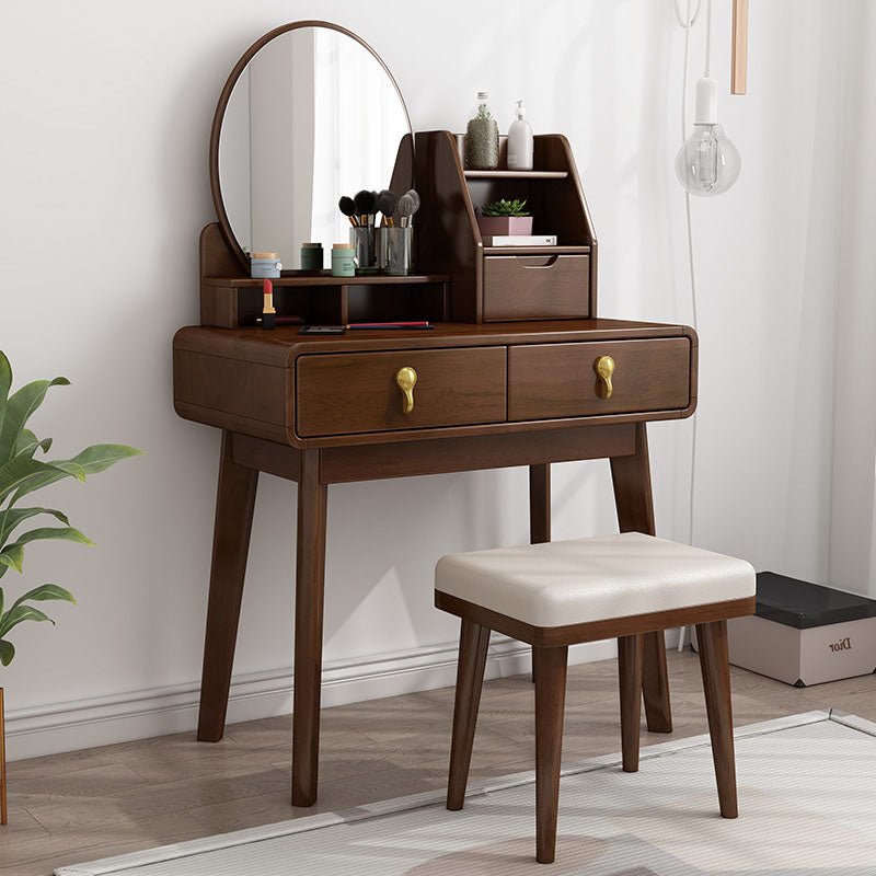 Solid Wood Makeup Counter 3 Drawer Vanity Dressing Table With Stool