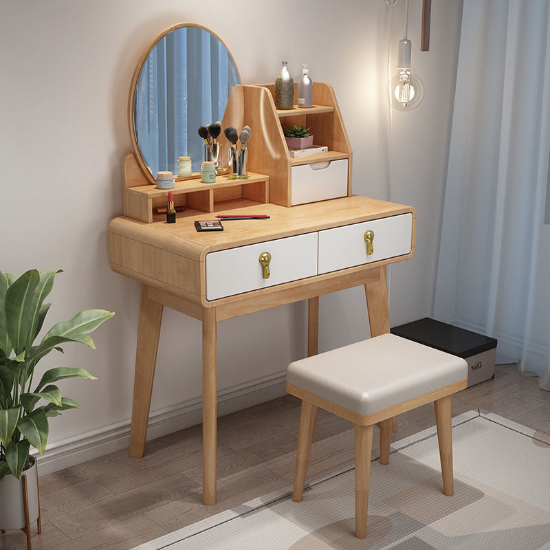 Solid Wood Makeup Counter 3 Drawer Vanity Dressing Table With Stool