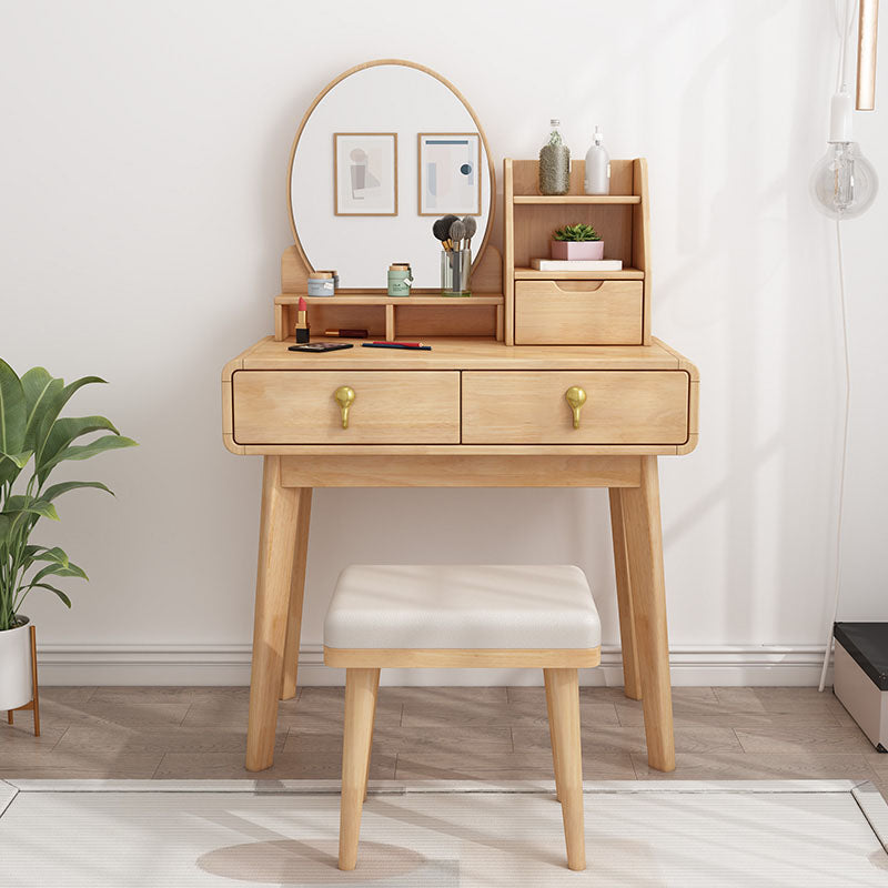 Solid Wood Makeup Counter 3 Drawer Vanity Dressing Table With Stool