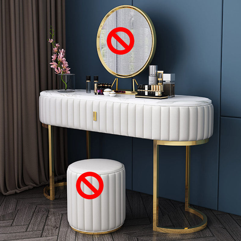Glam Stone Top Oval Vanity Table with Metal Base Makeup Dressing Table