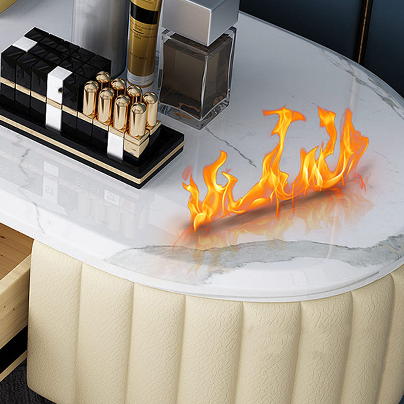 Glam Stone Top Oval Vanity Table with Metal Base Makeup Dressing Table
