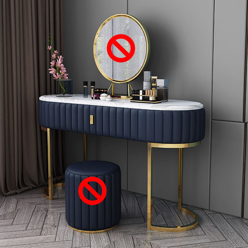 Glam Stone Top Oval Vanity Table with Metal Base Makeup Dressing Table