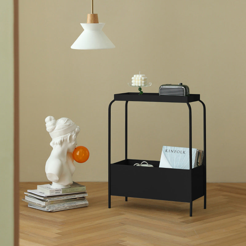 Mid-Century Corner Table Metal 4 Legs Side End Table with Storage