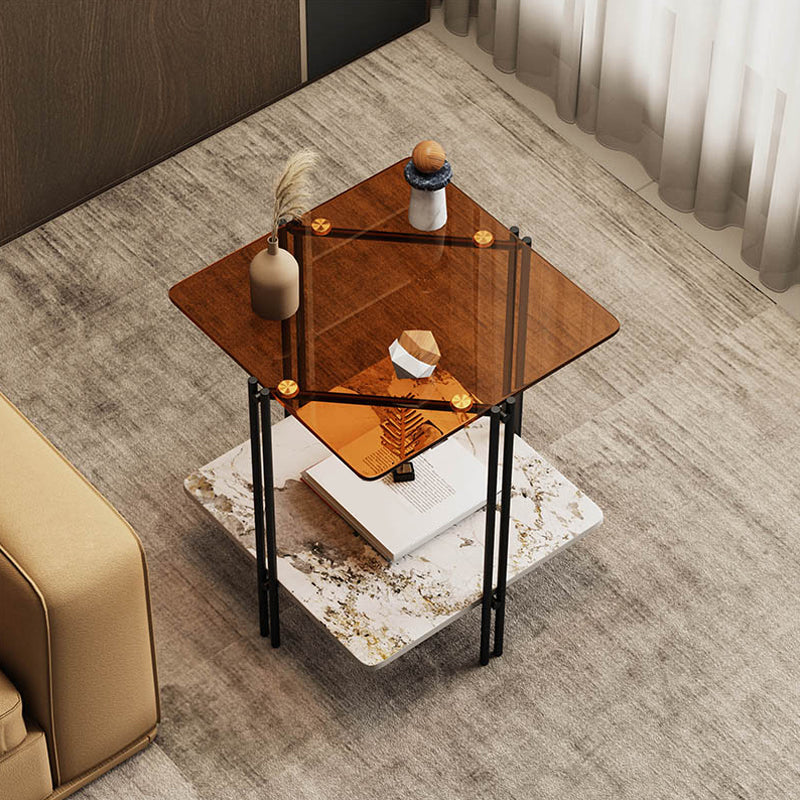 Modern Square Corner Table 4 Legs Side End Table with Storage