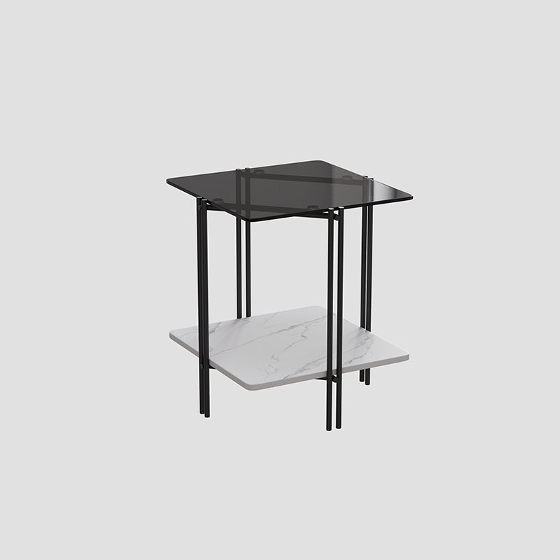 Modern Square Corner Table 4 Legs Side End Table with Storage