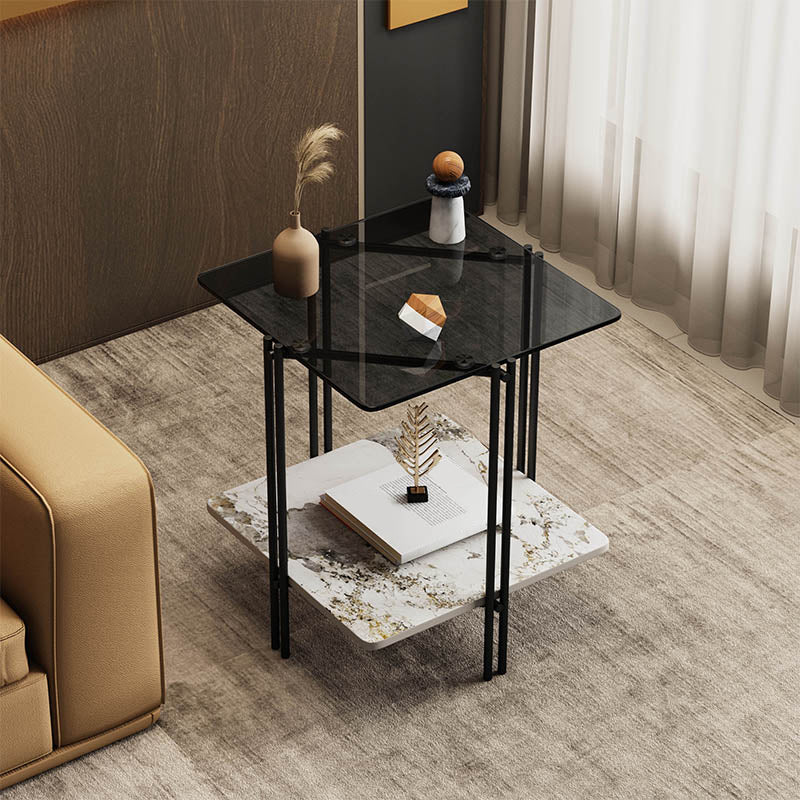 Modern Square Corner Table 4 Legs Side End Table with Storage