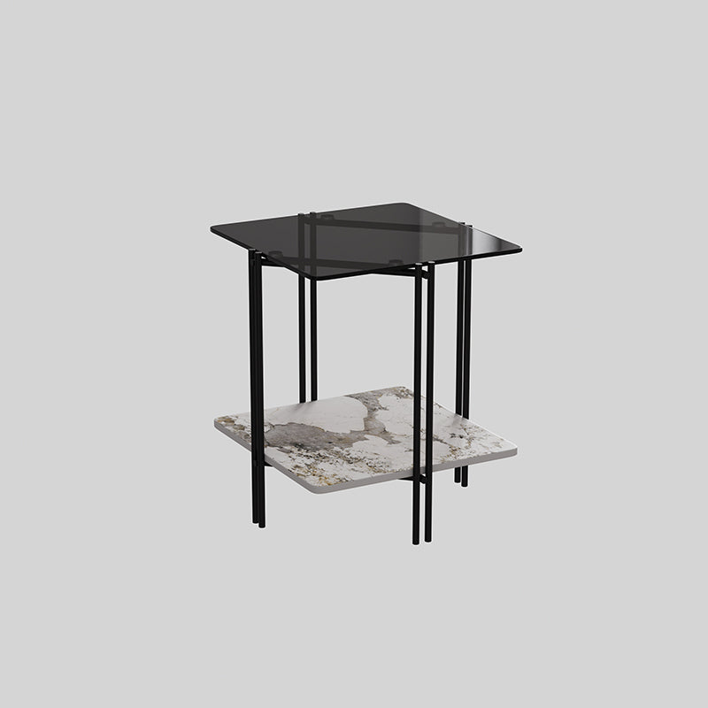 Modern Square Corner Table 4 Legs Side End Table with Storage