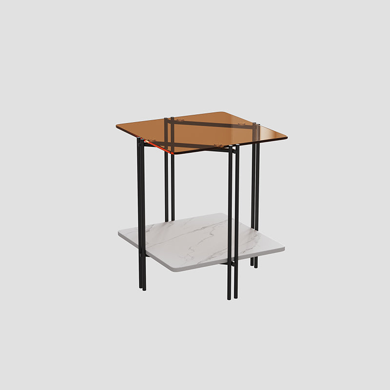 Modern Square Corner Table 4 Legs Side End Table with Storage