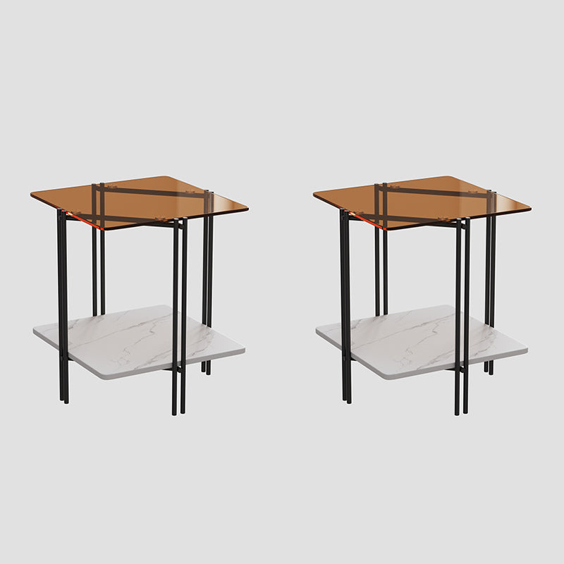 Modern Square Corner Table 4 Legs Side End Table with Storage