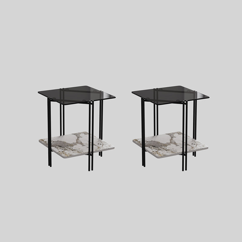 Modern Square Corner Table 4 Legs Side End Table with Storage