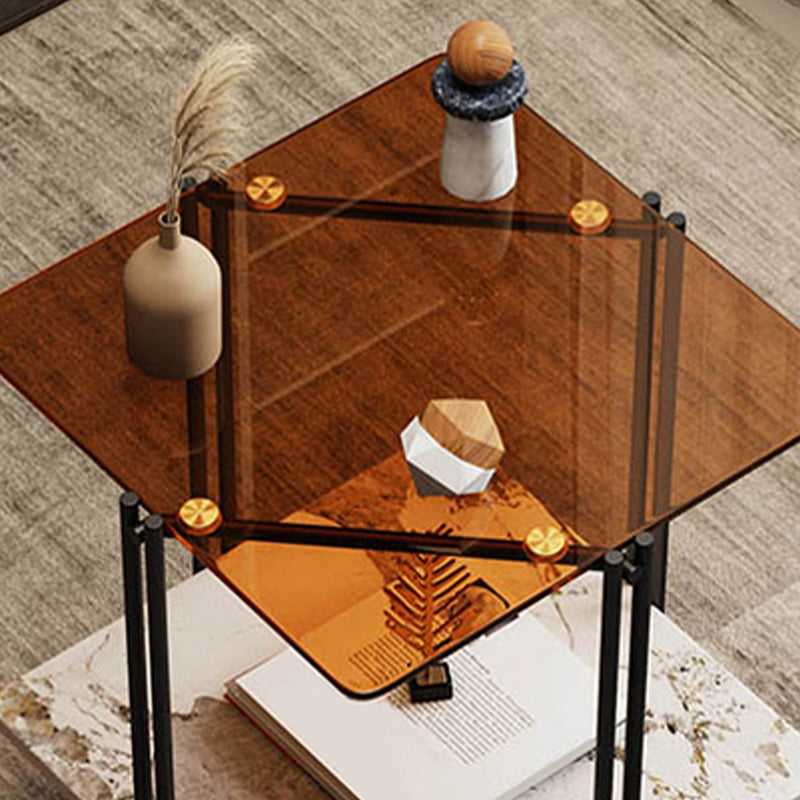 Modern Square Corner Table 4 Legs Side End Table with Storage
