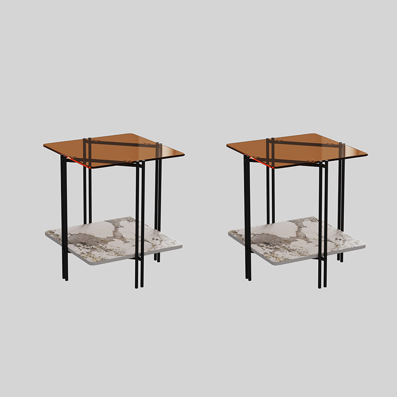 Modern Square Corner Table 4 Legs Side End Table with Storage