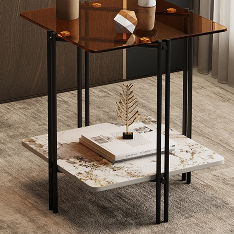 Modern Square Corner Table 4 Legs Side End Table with Storage