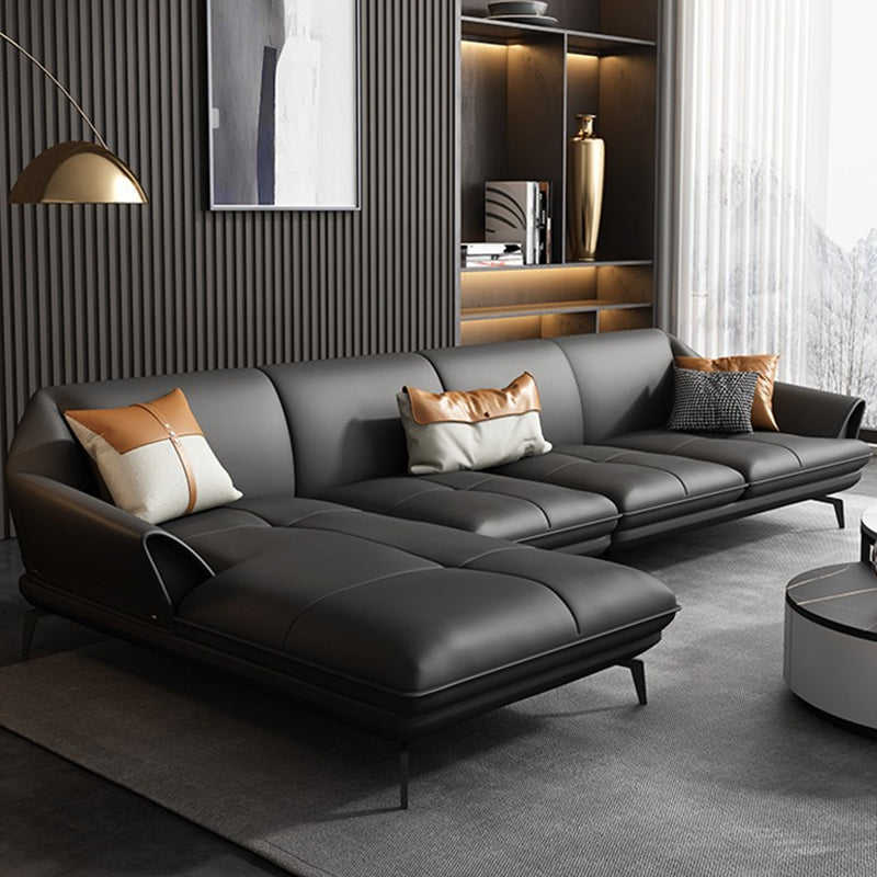 Modern Stationary Faux Leather Living Room Flared Arm Cushions Seating