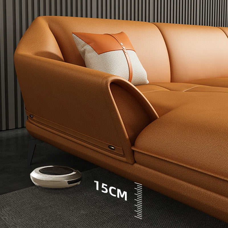 Modern Stationary Faux Leather Living Room Flared Arm Cushions Seating