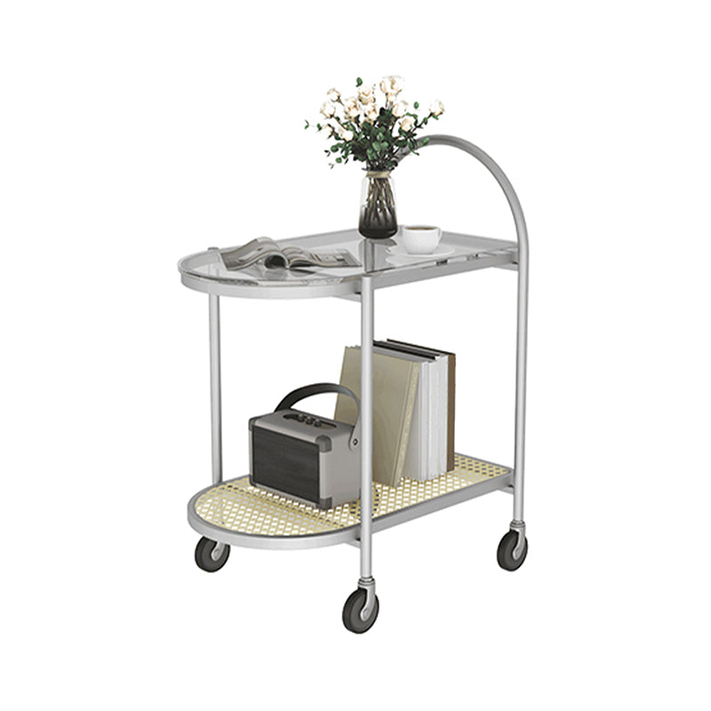 Modern Glass Corner Table Double Tier Side End Table with Storage