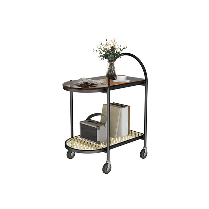 Modern Glass Corner Table Double Tier Side End Table with Storage