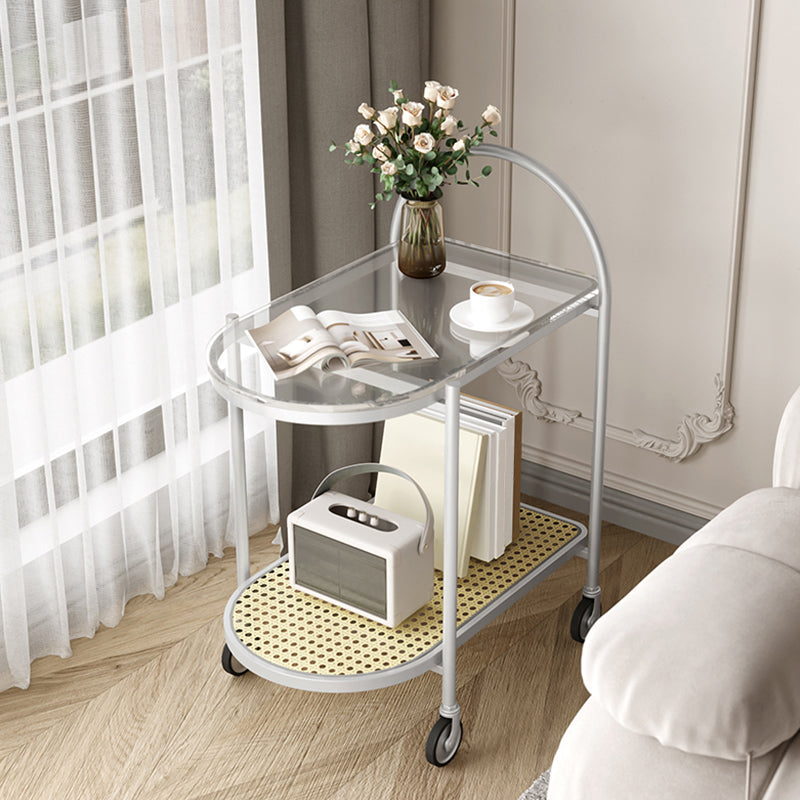 Modern Glass Corner Table Double Tier Side End Table with Storage