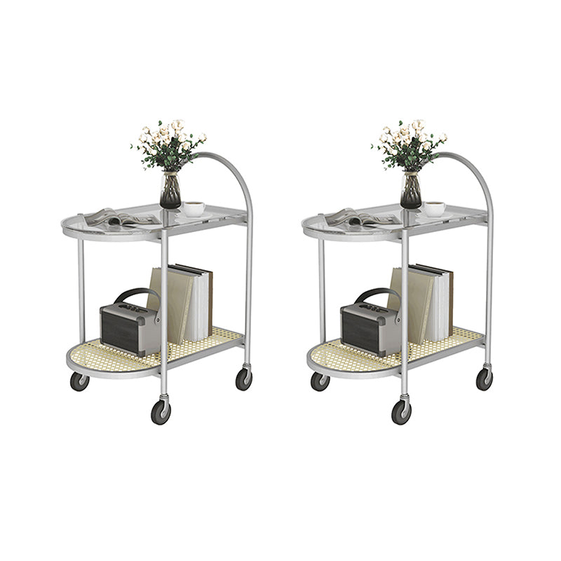 Modern Glass Corner Table Double Tier Side End Table with Storage