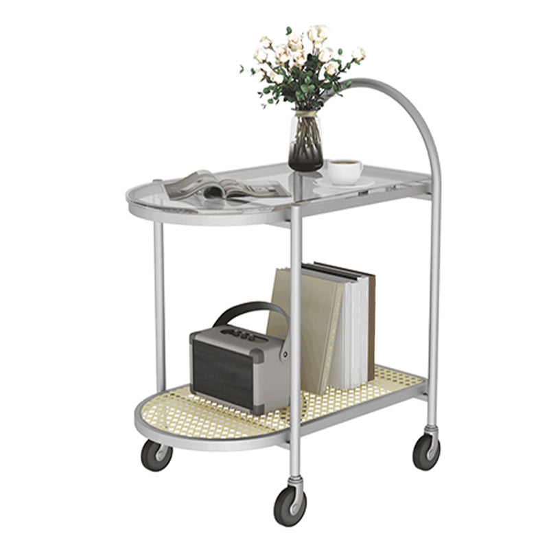 Modern Glass Corner Table Double Tier Side End Table with Storage
