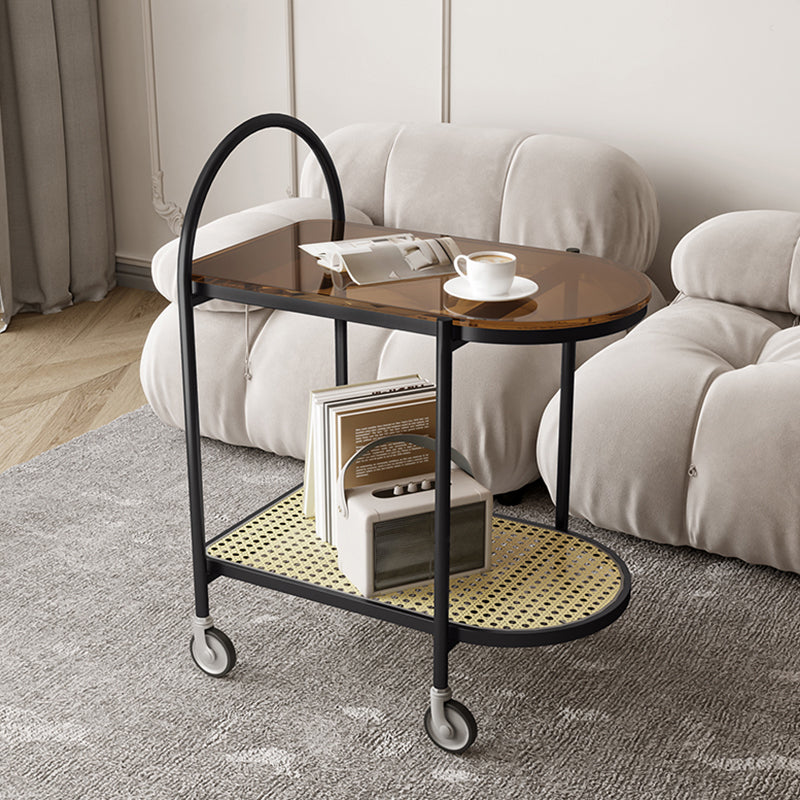 Modern Glass Corner Table Double Tier Side End Table with Storage