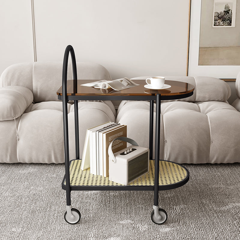 Modern Glass Corner Table Double Tier Side End Table with Storage