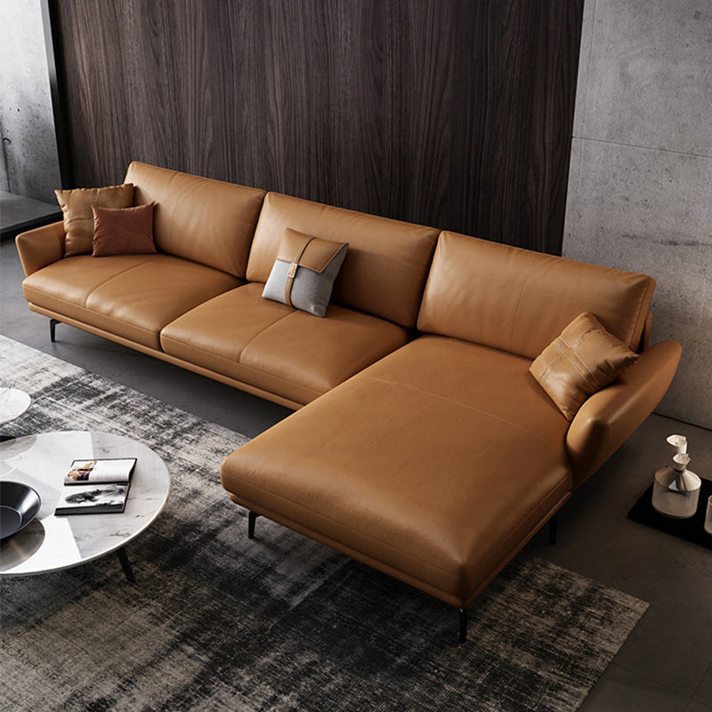 Contemporary Stationary Genuine Leather Pillows Flared Arm Seating