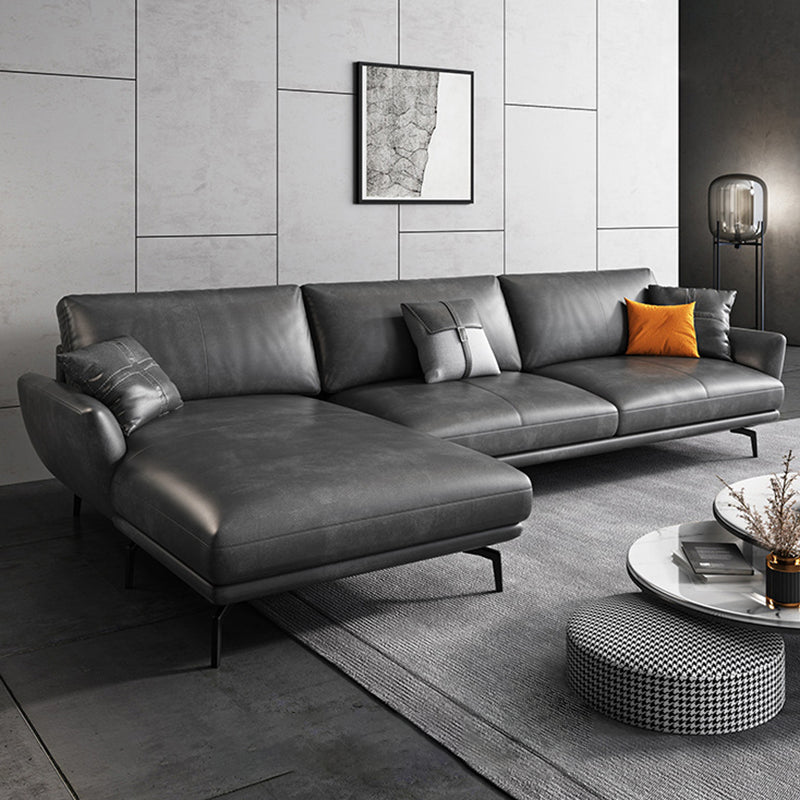 Contemporary Stationary Genuine Leather Pillows Flared Arm Seating