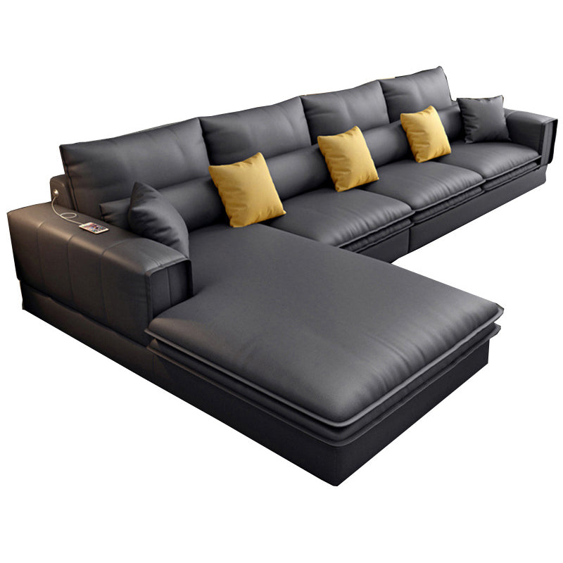 Nordic Stationary Faux Leather Living Room Recessed Arm Cushions Seating