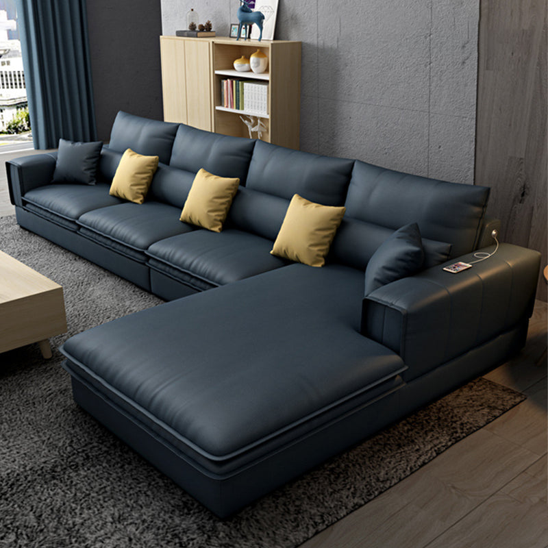 Nordic Stationary Faux Leather Living Room Recessed Arm Cushions Seating