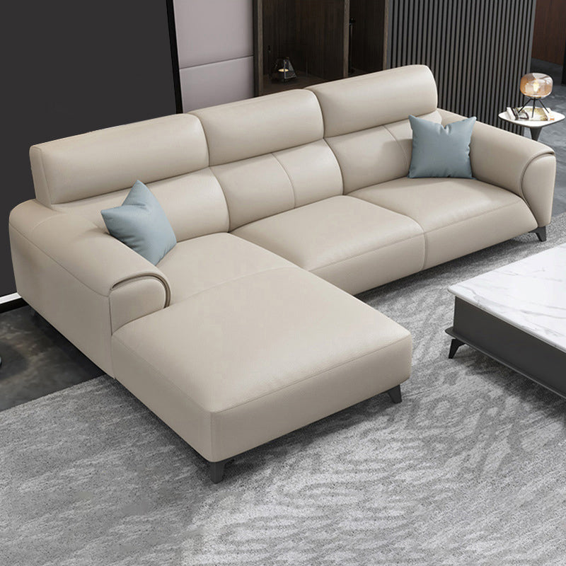 Contemporary Faux Leather Stationary Living Room Recessed Arm Sofa Chaise