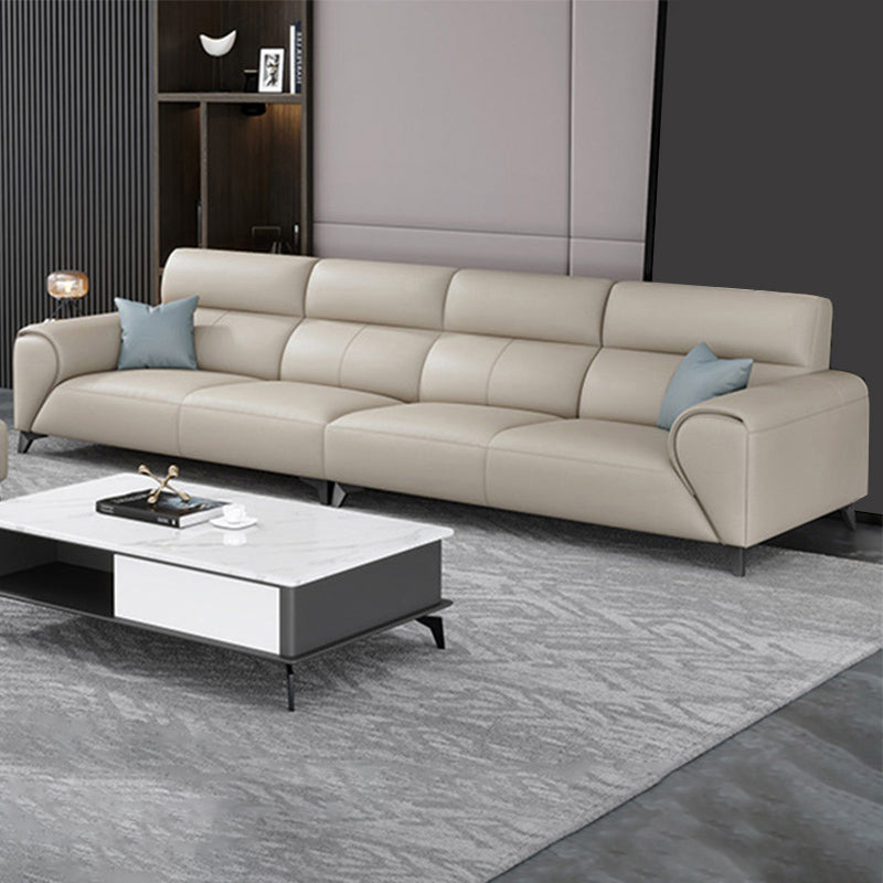 Contemporary Faux Leather Stationary Living Room Recessed Arm Sofa Chaise