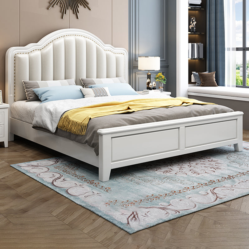 Scandinavian Wood Arched Standard Bed, White Panel Headboard Bed