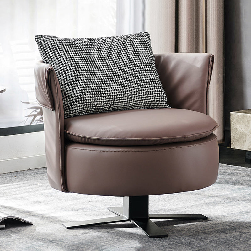 Swivel Chair in Brone Leather Chair with 4-Star Base  and One Pillow