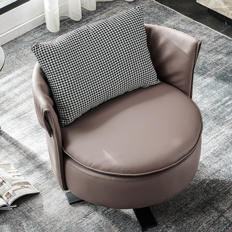Swivel Chair in Brone Leather Chair with 4-Star Base  and One Pillow