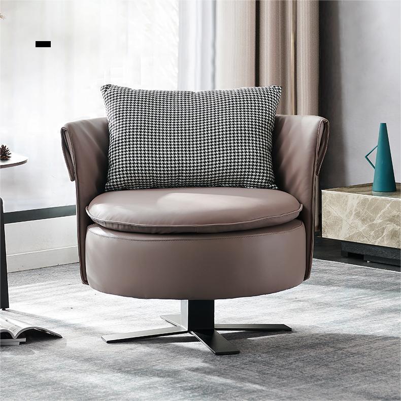 Swivel Chair in Brone Leather Chair with 4-Star Base  and One Pillow
