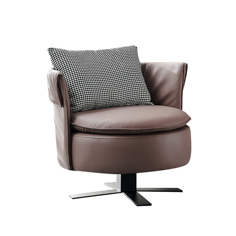 Swivel Chair in Brone Leather Chair with 4-Star Base  and One Pillow