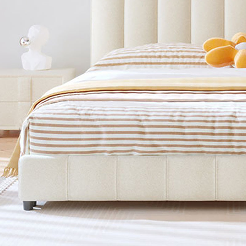 Contemporary White Wood Standard Bed, Upholstered Rectangular Headboard Bed