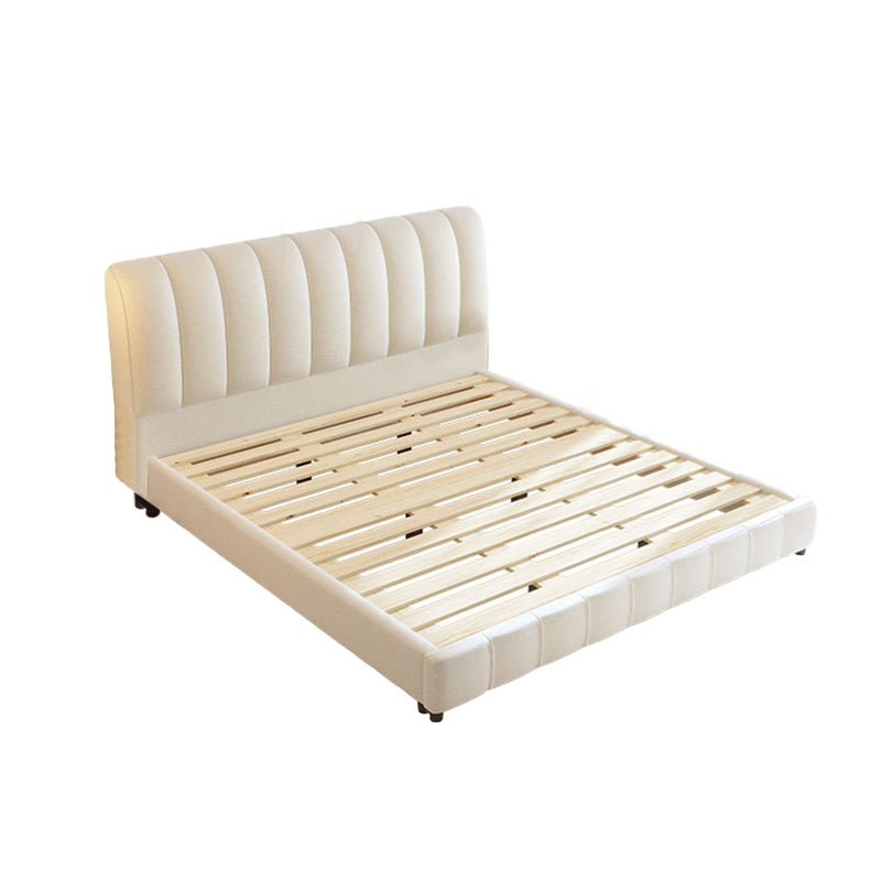 Contemporary White Wood Standard Bed, Upholstered Rectangular Headboard Bed