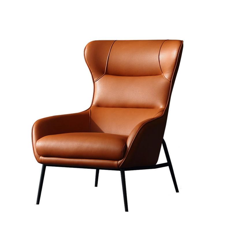 Mid-Century Modern Chair Faux Leather Flared Arms Wingback Chair