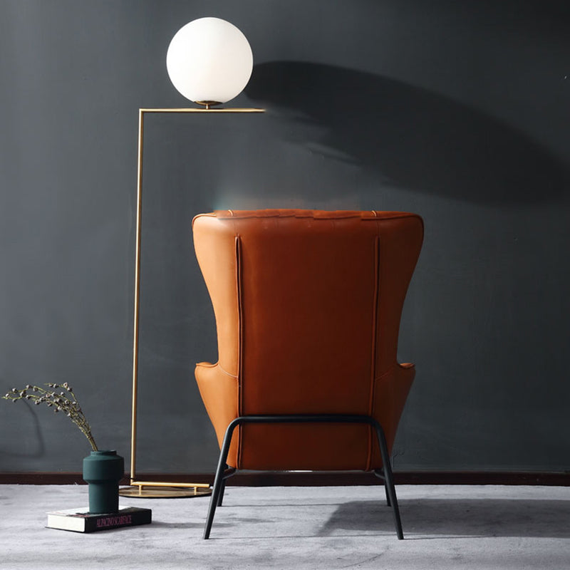 Mid-Century Modern Chair Faux Leather Flared Arms Wingback Chair