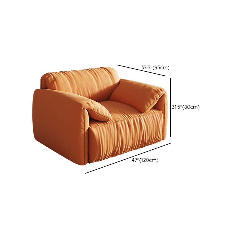 Contemporary Pillow Top Arm Settee Orange Faux Leather Sofa for Living Room