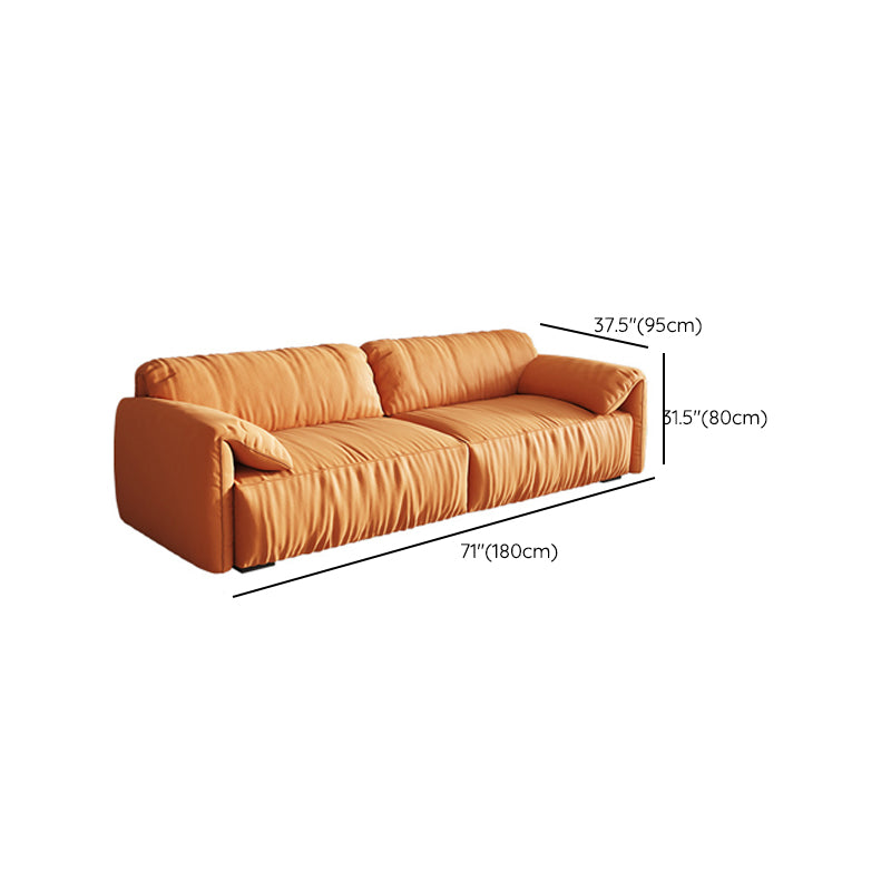 Contemporary Pillow Top Arm Settee Orange Faux Leather Sofa for Living Room
