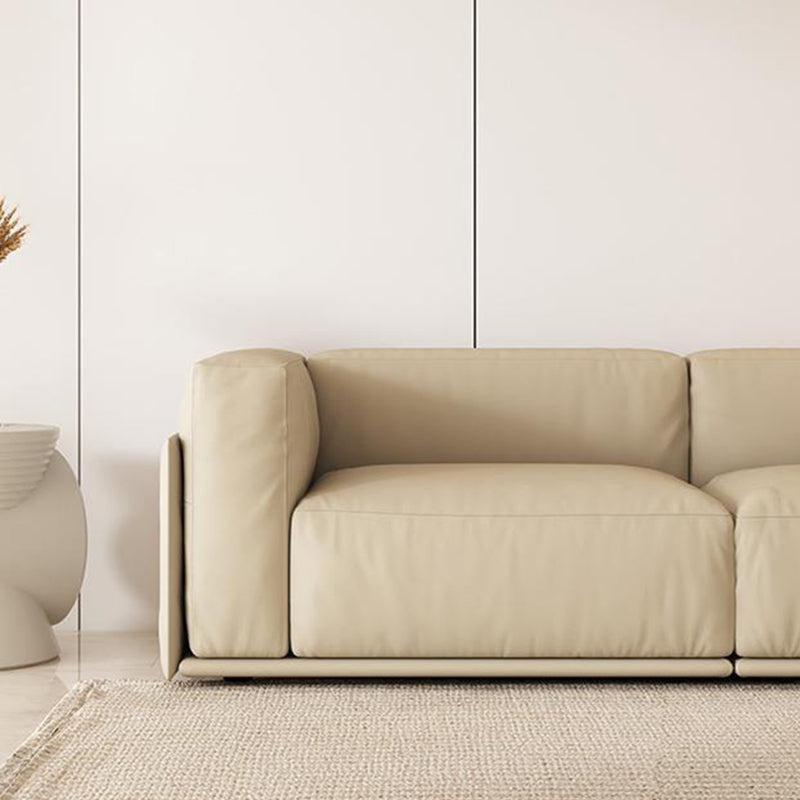 Faux Leather Tuxedo Arm Standard Sofa Contemporary Cushions Settee