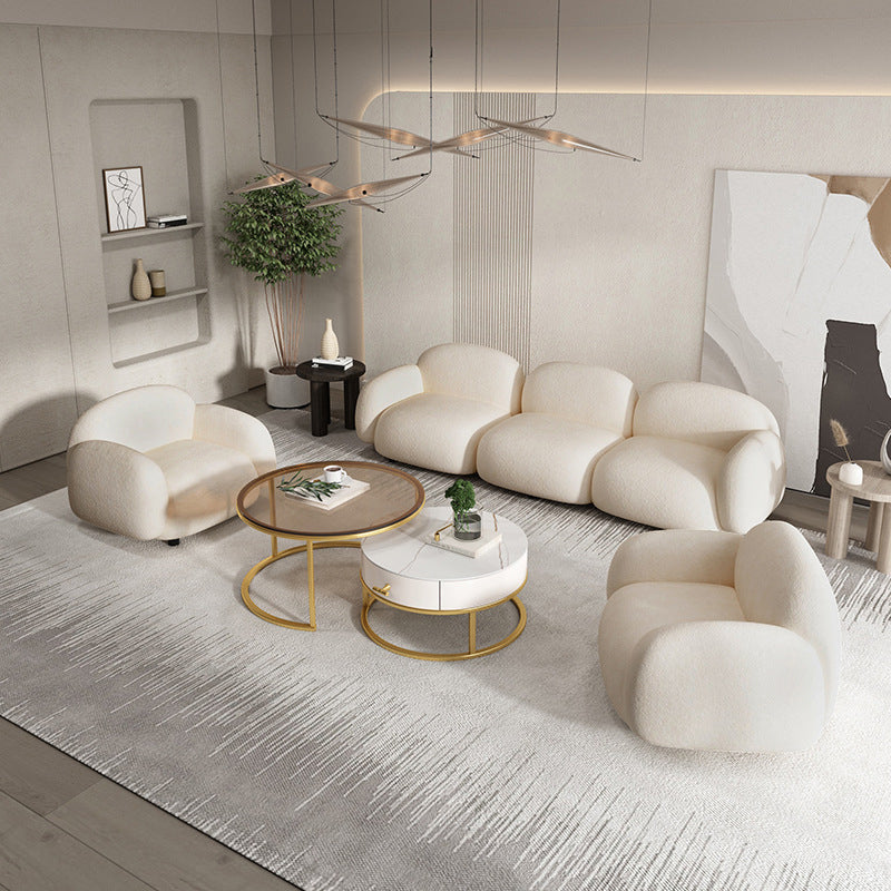 Contemporary Fabric Standard Settee Tight Back Rolled Arm Sofa